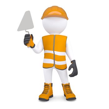 3d white man in overalls with a trowel. Isolated render on a white background