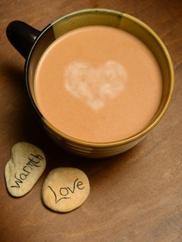 hot chocolate with heart in center of mug