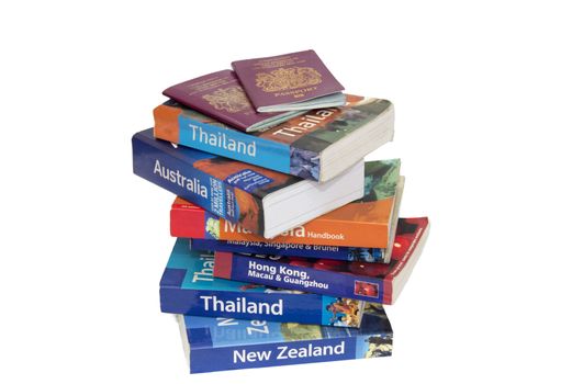 Various travel books and passports