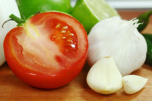 Picante Salsa Ingredients of Avocado, Cilantro, Tomatoes and Peppers