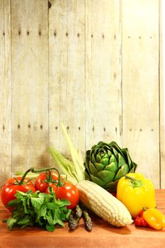 Bunch of Grocery Produce Items on a Wooden Plank