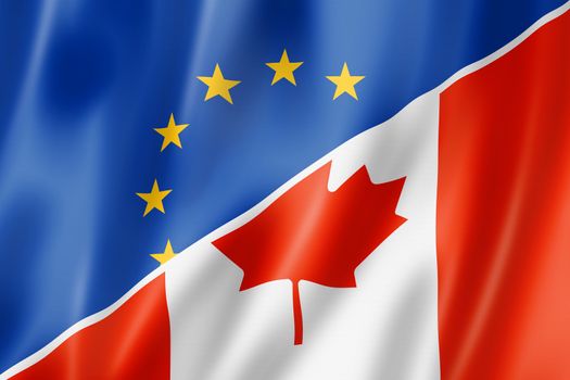 Mixed Europe and Canada flag, three dimensional render, illustration