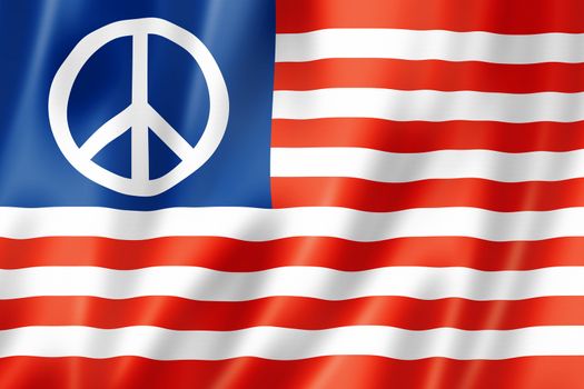 USA flag with peace sign, three dimensional render, satin texture