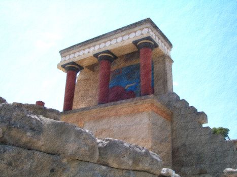 A textured picture of an ancient Crete temple