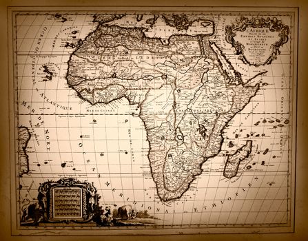 Ancient vintage map depicting Africa in the 19th century