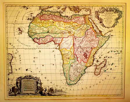 Ancient vintage map depicting Africa in the 19th century
