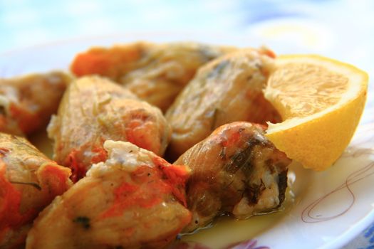 rice in zucchini blossoms turkish meal with lemon