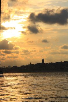 silhoutte of istanbul city with sea and mosque view