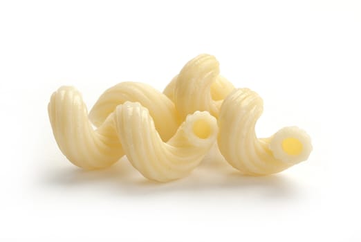 Small handful of boiled pasta on the white background