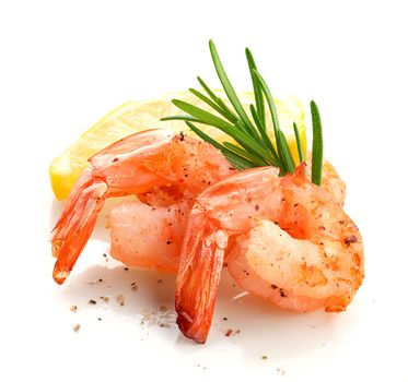 Roasted tails of shrimps with fresh rosemary and lemon