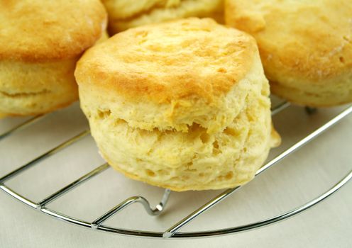 Freshly baked homemade golden scones straight from the oven to the table.