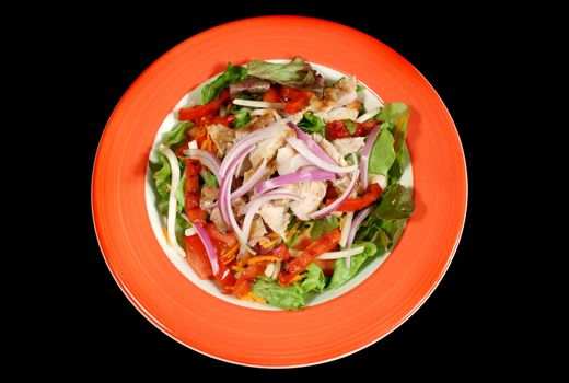 Grilled chicken salad with chargrilled peppers.