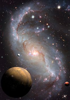 Stars and spiral galaxy in a free space. "Elements of this image furnished by NASA".