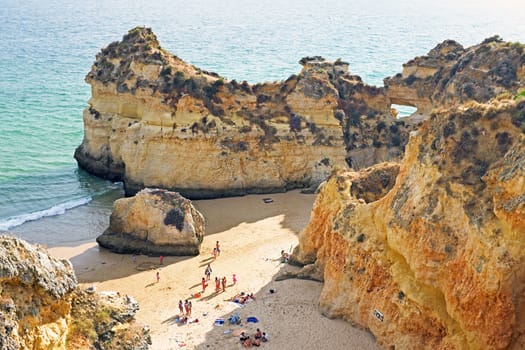Natural rocks at praia Tres Irmaos in the Algarve in Portugal
