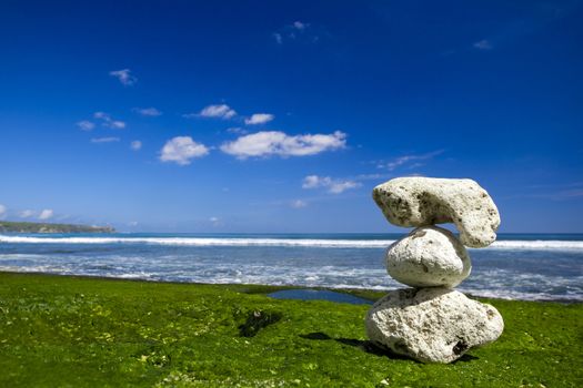 Beautiful tropical beach with white stones on the rocks