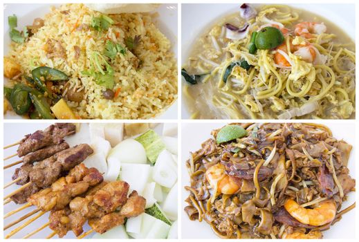 Southeast Asian Singapore Local Hawker Food Stall Dishes Closeup Collage