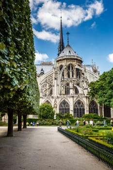 Notre Dame de Paris Garden on Cite Island, Paris, France