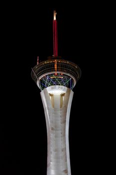 Las Vegas, USA - August 26, 2009: The Stratosphere Las Vegas hotel and casino opened in Nevada in 1996.  The Stratosphere Tower seen here is the tallest structure in Las Vegas standing at over 1,100 feet in height. 