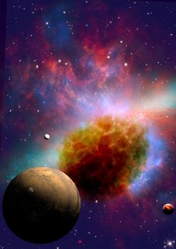 Far-out planets in a space against stars."Elements of this image furnished by NASA".