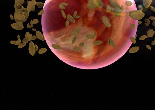 Far-out planet and asteroids in space opposite to stars. "Elements of this image furnished by NASA".
