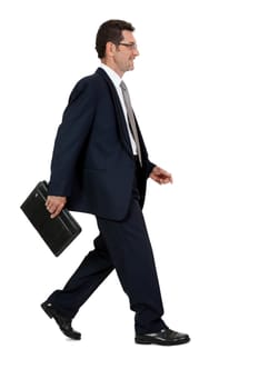attractive successful adult business man in black suit isolated on white background