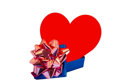 Big red heart in gift box with ribbon