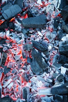 hot coals with fire