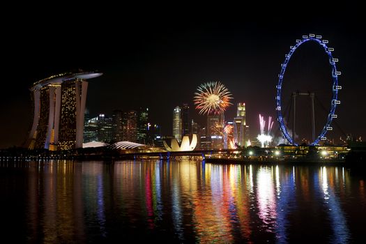 Fireworks over Marina bay in Singapore