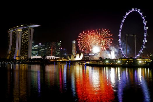 Fireworks over Marina bay in Singapore