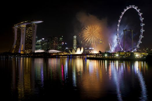 Fireworks over Marina bay in Singapore