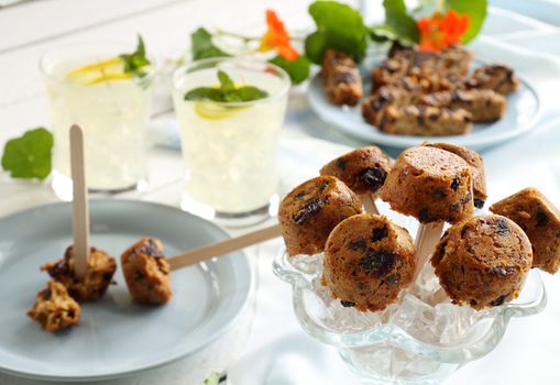 Cute sweet muesli dessert baked in the shape of popsicles ready to serve.