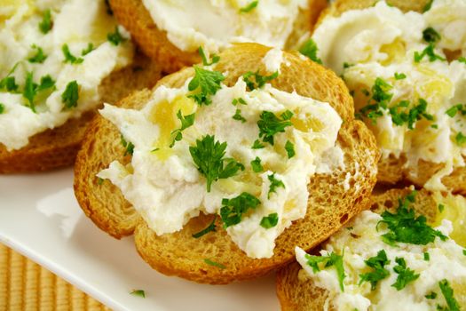 Pineapple ricotta with parsley spread on toast.