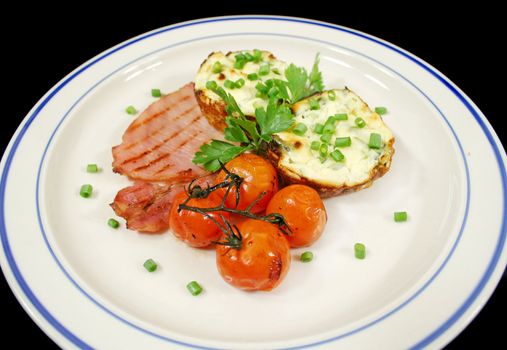 Ricotta and spinach tarts with bacon and oven baked balsamic cherry tomatoes.