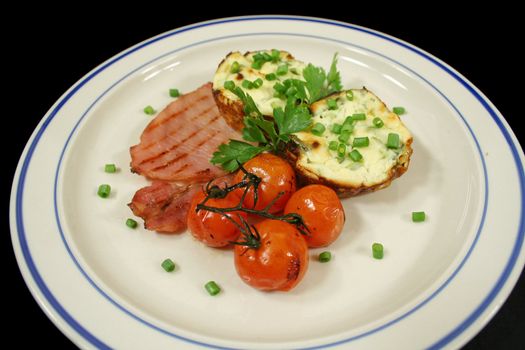 Ricotta and spinach tarts with bacon and oven baked balsamic cherry tomatoes.