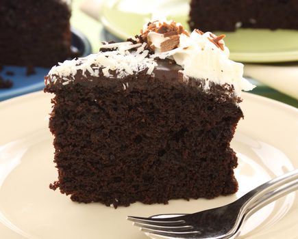 Delicious slice of chocolate mud cake ready to serve.