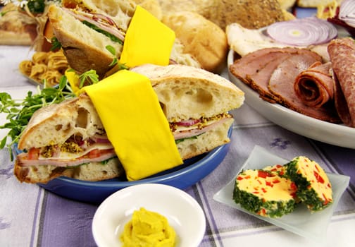 Ham and salad roll made with turkish bread and ingredients.