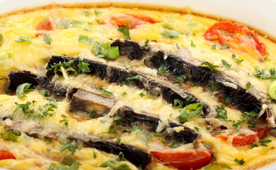 Delicious mushroom and tomato bake served for breakfast.