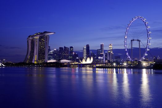 View of Singapore city skyline at night