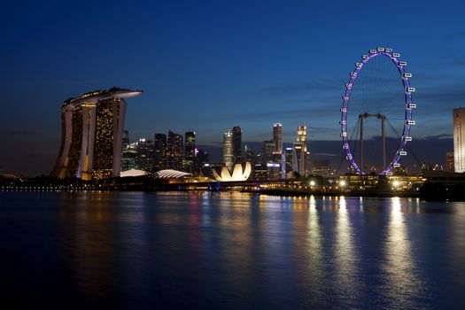 View of Singapore city skyline at night