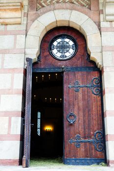 opened door to the church