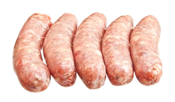 Raw meat sausages isolated on white background
