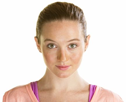 Pretty young woman in her 20s over white background