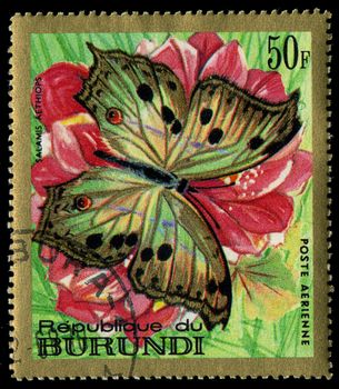  REPUBLIC OF BURUNDI - CIRCA 1971: A stamp printed in Burundi shows a butterfly Salamis aethiops, circa 1971