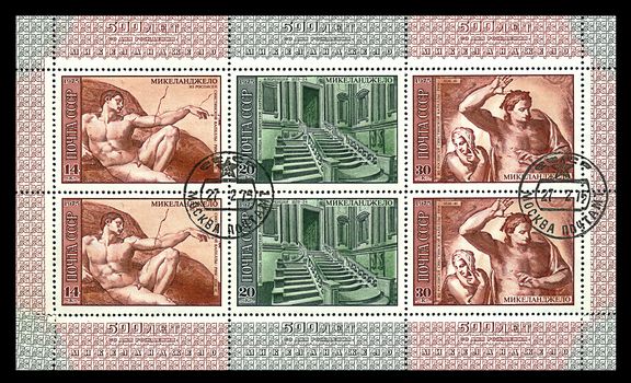 USSR - CIRCA 1975: A stamp printed in USSR shows a picture of Michelangelo, circa 1975.