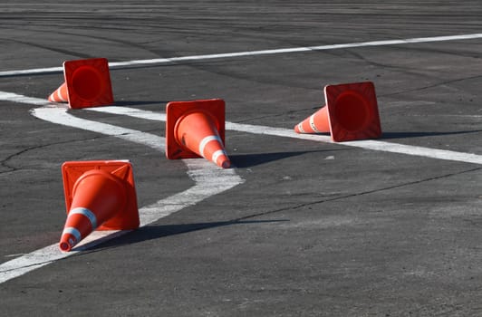 Background with traffic cone on road track
