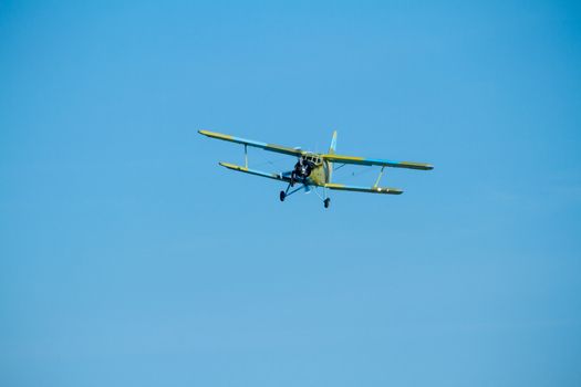 ALBACETE, SPAIN-JUN 23:  Aircraft Antonov An-2 taking part in a exhibition on the open day of the airbase of Los Llanos on Jun 23, 2013, in Albacete, Spain