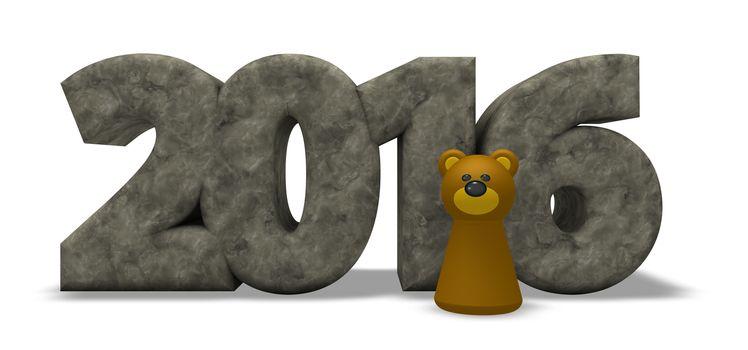 stone year number 2016 and bear - 3d illustration