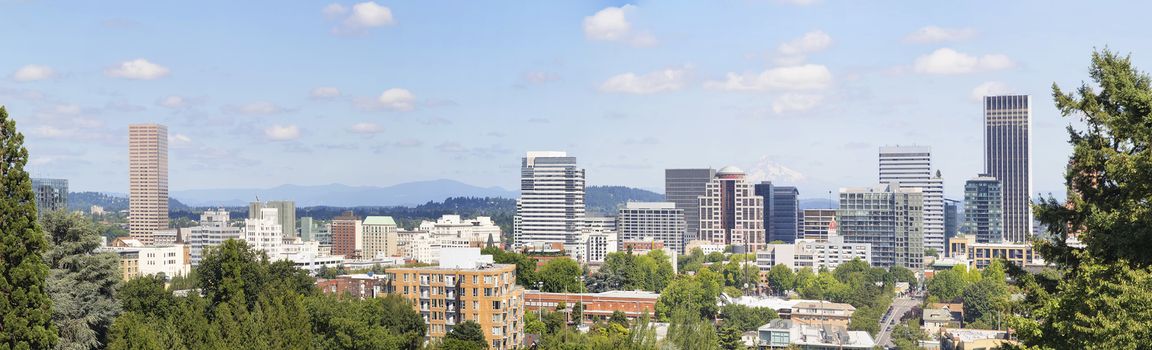 Portland Oregon Downtown Cityscape Skyline with Mount Hood Panorama