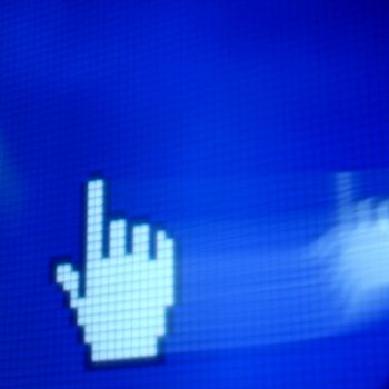 finger corsor on blue pixel screen