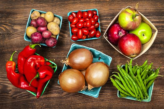 Fresh farmers market fruit and vegetable produce from above